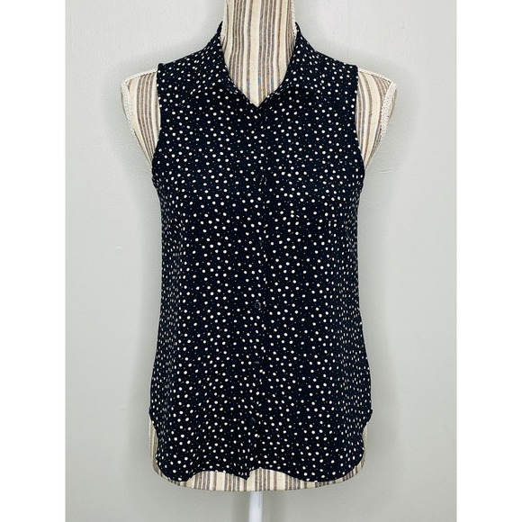 IKKS Polka Dot Button Down Collared Tank Top Women Size Small Career Casual Work - Picture 4 of 10